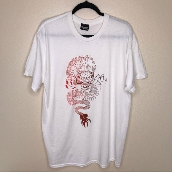 Popular Sports Dragon Graphic White Short Sleeve Crew Neck T Shirt Size Large - Picture 9 of 9